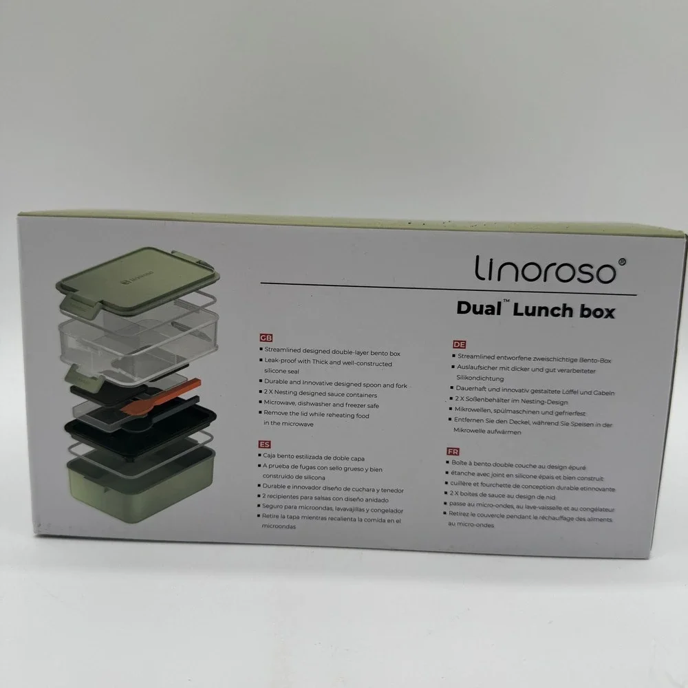 Linoroso Dual Lunch Box Pale Mint Stackable Leakproof Bento Box Utensils